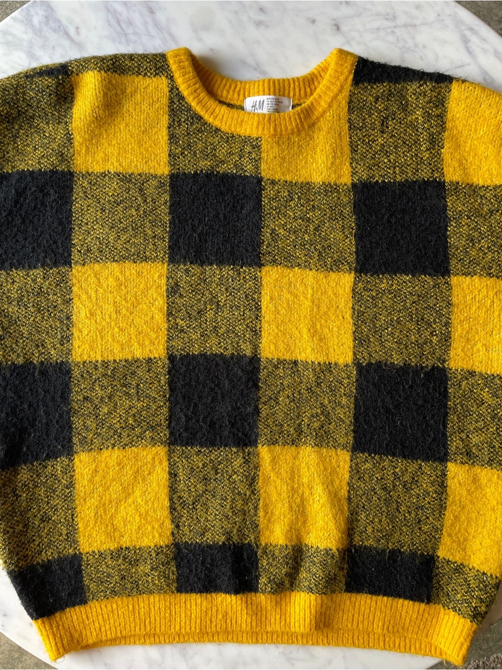 H&M Yellow and Black Checked Knit Sweater